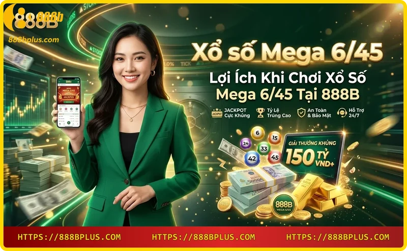 Biểu tượng bảo mật và điện thoại kết quả xổ số Mega 6/45 tại 888B