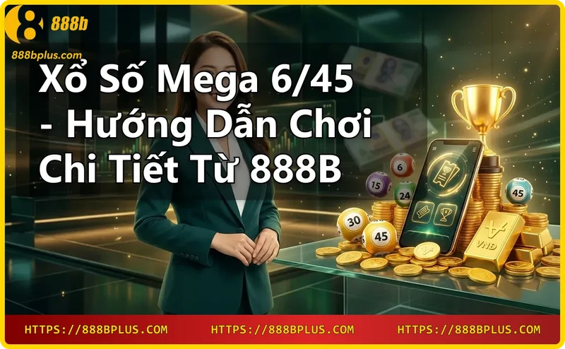 Tay chọn vé số Mega 6/45 với máy quay số và tiền xu